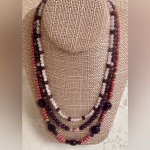 Heart of Hearts. Amethyst, Rhodonite and Rose Quartz & Sterling toggle clasp NWT